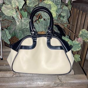 vintage classic cream white and black leather small handle bag